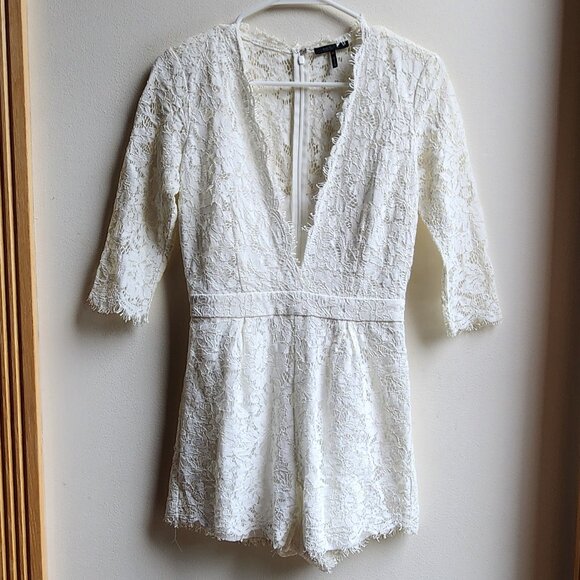 bobi Black Cream Lace Deep V-Neck Romper Set Size XS - Picture 7 of 16